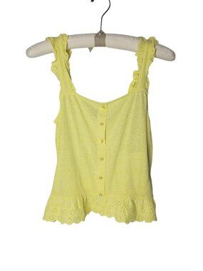 Freshman 1996 Eyelet Lace Ruffle Knit Tank Top L Coquette Yellow Peplum Cottage